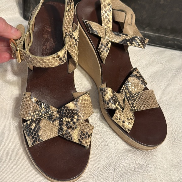 APC Snakeskin Python Juliette Sandals Wedges Suede Heels SZ 38 Rue Madame Paris - Picture 8 of 9